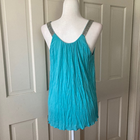 Boston Proper Aqua Blue Tank Top w Silver Beaded Straps Size M - Picture 4 of 13